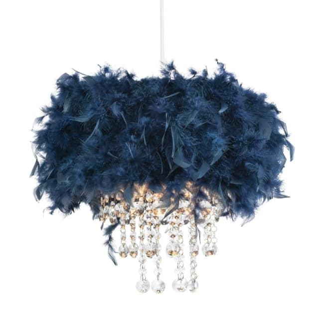 Happy Homewares Feather Pendant Light Shade with Transparent Acrylic Droplets in Midnight Midnight Unisex
