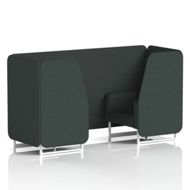 Brixworth 2 Seater Office Booth with Front Panel - White Legs in Rivet Fabric - Charcoal Panels and Sofa
