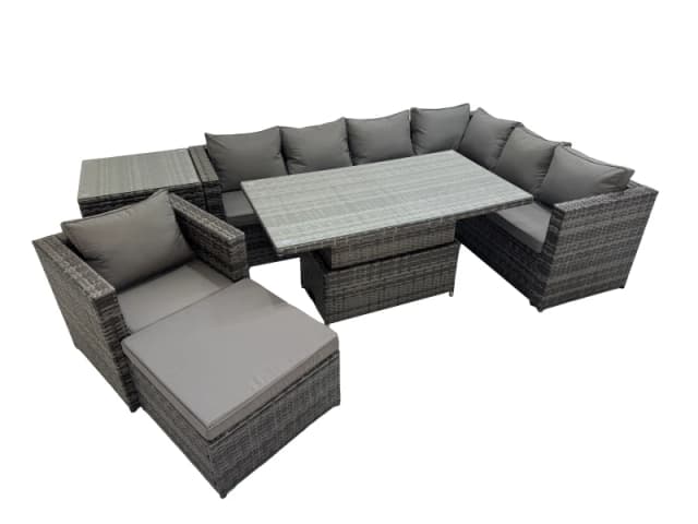 Fimous 8 Seater Rattan Corner Sofa Sets with Chair Big Stools Side Table in Dark Grey Dark Grey Unisex