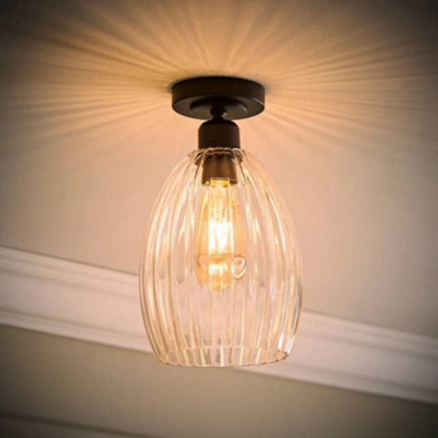 ValueLights ValueLights Cheltenham Clear Ribbed Glass Dome Flush Ceiling Light with LED Bulb in Black One Size Unisex 5059406071201