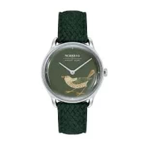 August Berg x Morris & Co Crimson Silver Strawberry Thief Bird Green Perlon 30Mm Watch M1STB0630E17VGN7