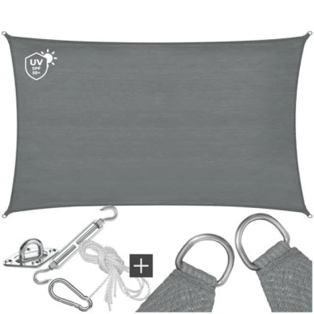 Tectake Sun Sail Sonny, Uv Protected, Water-Resistant And Anti-Tear - 3 X 5 M - Grey