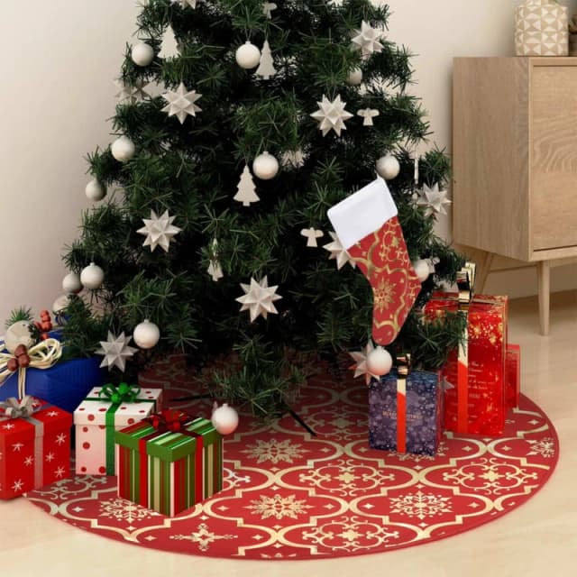 VIDAXL Luxury Christmas Tree Skirt with Sock Red 122cm Fabric Vidaxl 8720286445853