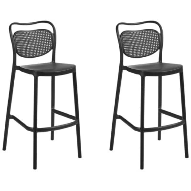 Beliani Set Of 2 Garden Bar Chairs Celleno Black