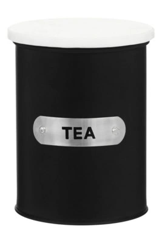 Premier Housewares Interiors By Premier Functional Design Black Enamel Tea Canister, Chic Design Metal Canister, Durable Stainless Steel Canister