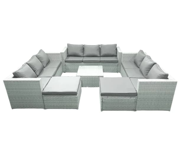 Fimous Rattan Garden Outdoor Furniture Set 11 Seater Rattan Garden Sofa Set with 2 Big Footstools Light Grey Mixed Light Grey
