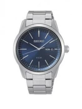 Seiko Seiko Blue Sunray Daydate Solar Dial Stainless Steel Bracelet Mens Watch