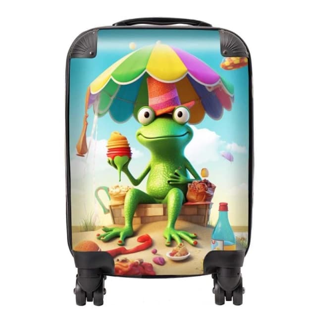 Warren Reed - Designer Frog On A Beach Holiday Suitcase in Yellow Size: Large Yellow Unisex Large