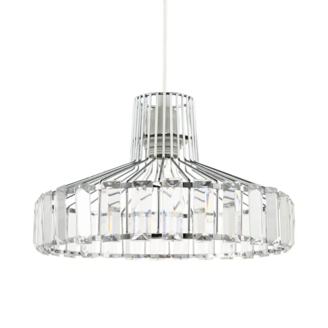 Happy Homewares Modern Chrome Plated Easy Fit Pendant Shade with Clear Acrylic Prisms in Silver Silver Unisex
