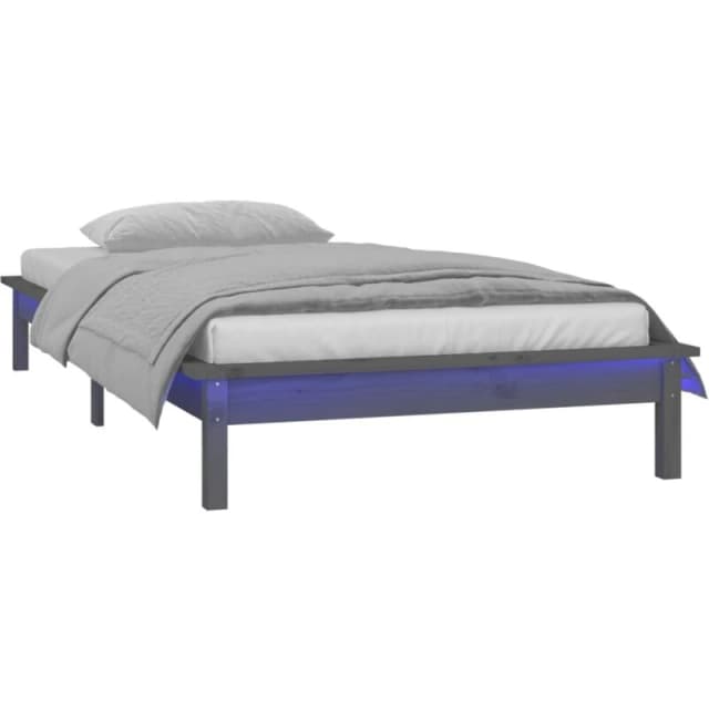 vidaXL LED Bed Frame Grey 90x190cm Single Solid Wood, Grey 820638