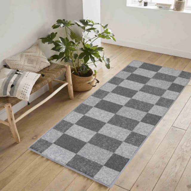 Machine Washable Square Design Anti Slip Doormats Grey 67X220 Cm