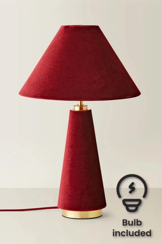 ValueLights ValueLights Martha Velvet Table Lamp with Conical Velvet Lamp Shade and LED Bulb in Burgundy Burgundy One Size Unisex 5059406070266