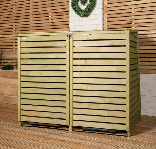 1.34m x 1.2m Large Wooden Outdoor Garden Double Wheelie Bin Store Storage for 2 Bins