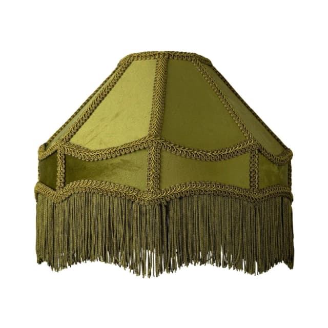 Happy Homewares Traditional Victorian Empire Soft Velvet Lamp Shade with Lengthy Tassels in Olive Size: 12" Olive Unisex 12"