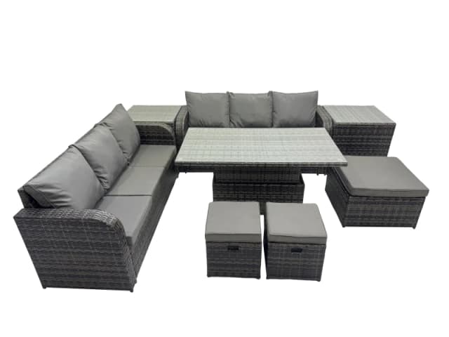 Fimous Rattan Garden Furniture Set 9-seater with 2 Side Table 3 Footstools in Dark Grey Dark Grey Unisex