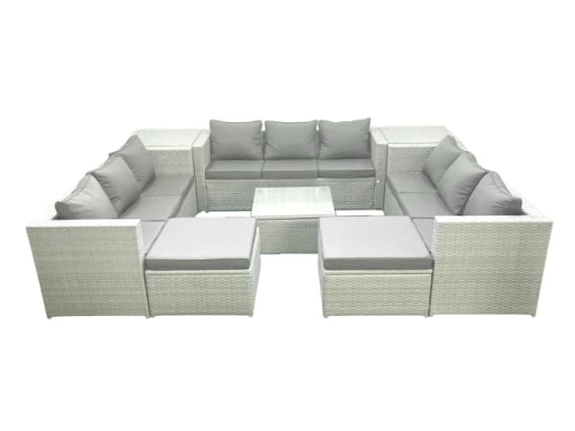 Fimous Rattan Garden Outdoor Furniture Set 11 Seater Rattan Garden Sofa Set with 2 Big Footstools 2 Side Tables Light Grey Mixed Light Grey