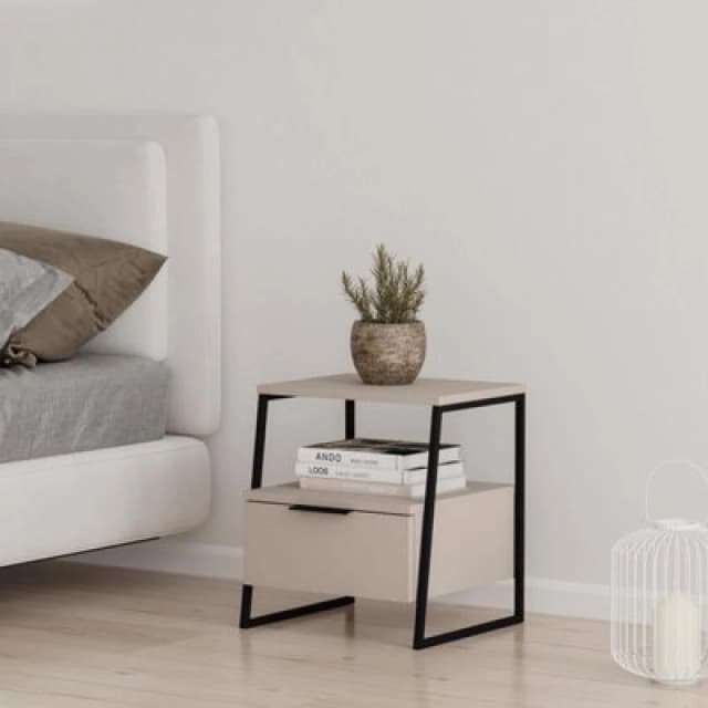 FWStyle FWStyle 1 Drawer Bedside Chest Table Sandstone Open Shelf in Beige Beige One Size Unisex 8683628016190