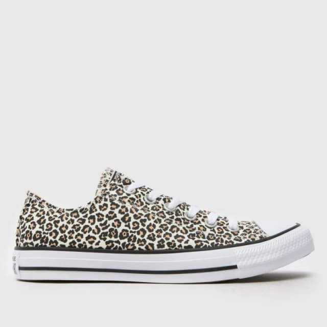 Converse Womens All Star Low Trainers Egret Black Coastal Dune Leopard, 4