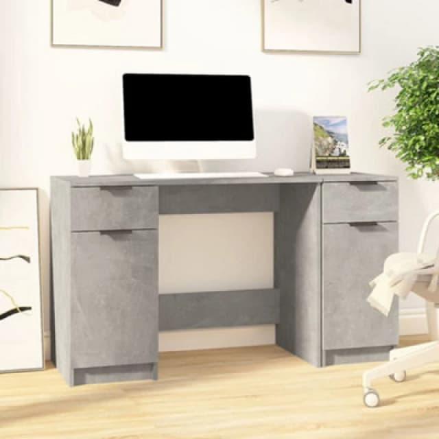 Vidaxl Desk With Side Cabinet Concrete Grey Engineered Wood, Grey 3115911