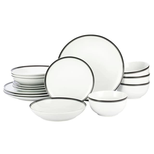 Waterside 16pc St Ives Stripe Dinner Set - Black Dinner Sets One Size Multi 39342699000