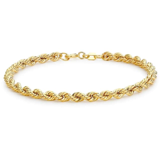 Be You 9ct Gold Rope Chain Bracelet Yellow Gold unisex 7.5inch
