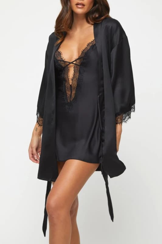 Ann Summers Womens Cherryann Satin Robe Black Size: Medium Black Female M
