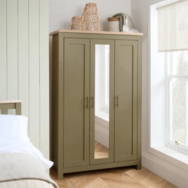 Birlea 3 Door Mirror Wardrobe Birlea Highgate Farmhouse Shabby Chic in Olive Olive One Size Unisex 5056206654078