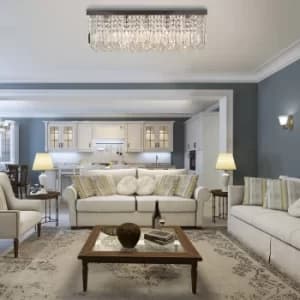 HOMCOM Modern Crystal Ceiling Light Square Crystal Chandelier for Living Room, Dining Room, Hall, E14 Base, Silver
