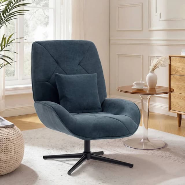 Homcom Swivel Accent Chair, Chenille Armchair With Lumbar Pillow, Dark Green