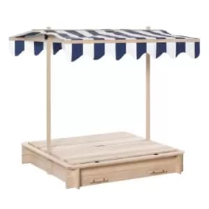 Outsunny Kids Square Wooden Sandpit Children Cabana Sandbox Outdoor Backyard Playset Play Station Adjustable Canopy, 106x106x121cm