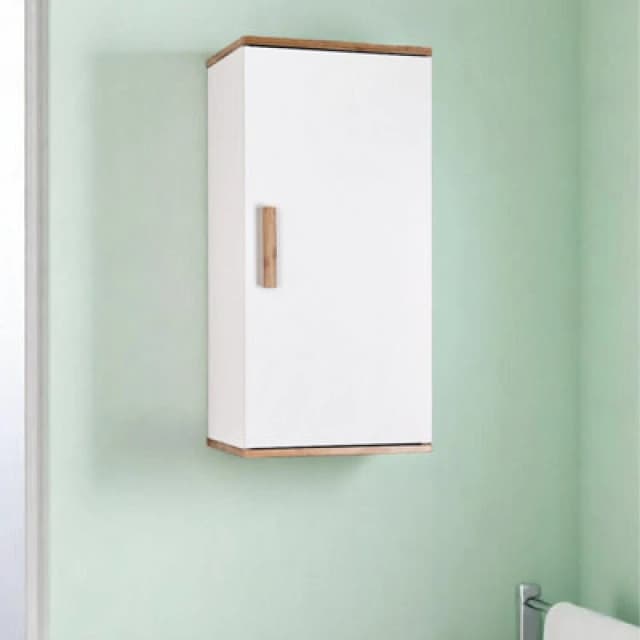 Showerdrape Nola White & Bamboo Bathroom Wall Cabinet White
