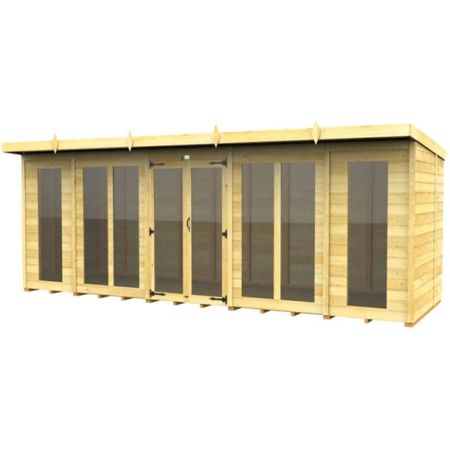 Flat Pack Sheds DIY Sheds 18 x 5 Pent Summer House (Full Height Window), Brown 18X5PFHWSHFF