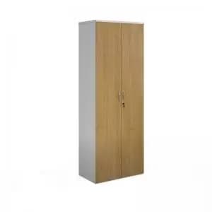Duo double door cupboard 2140mm high with 5 shelves - white with oak