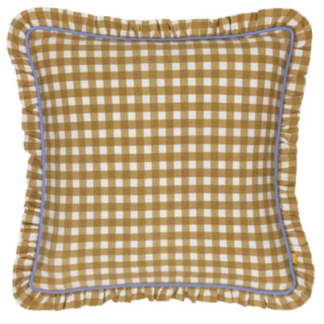 Furn furn. Maude Gingham Reversible Piped Polyester Filled Cushion in Gold Size: 45cm x 45cm Gold 45cm x 45cm Unisex 5025532803146