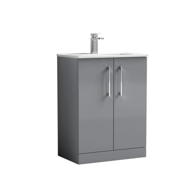 Balterley Bathroom 2 Soft Close Door, Floor Vanity Unit Basin, Satin Grey, 440mm in Grey Grey Unisex