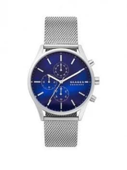 Skagen Holst Blue Chronograph Dial Silver Mesh Strap Watch