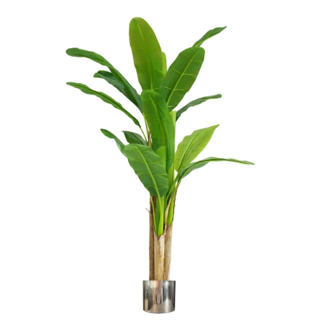 N/A 180cm Artificial Banana Tree Tropical Plant Silver Metal Planter