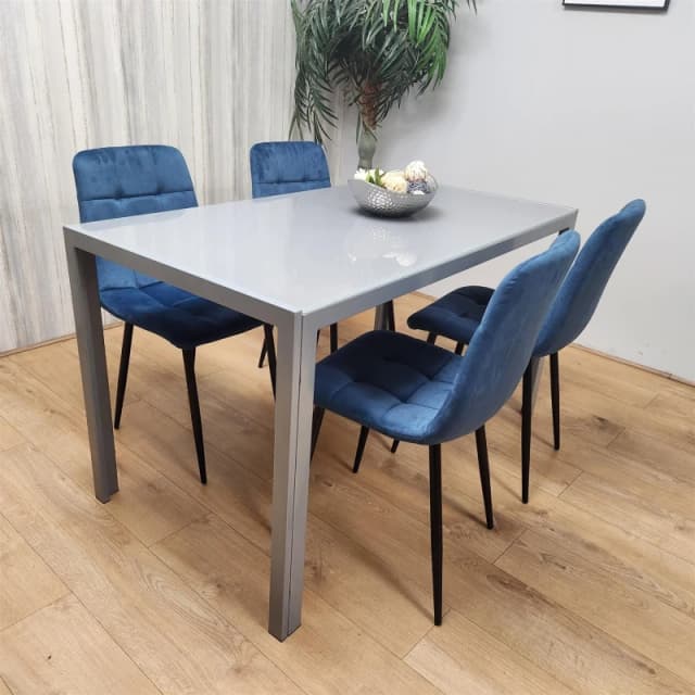 KOSY KOALA KOSY KOALA Dining Table and 4 Blue Velvet Chairs Grey Glass Table 4 Velvet Chairs Dining Room Furniture Grey One Size Unisex 5060711589954