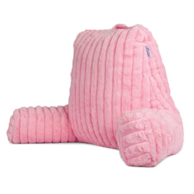 Aamira Deluxe Large Reading Pillow, Soft Ribbed Pink Faux Fur, Shredded Memory Foam Cuddle Cuddle Cushion Backrest Arm Support