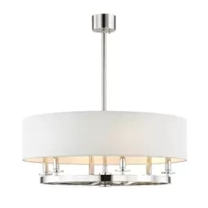 Durham 6 Light Pendant Polished Nickel, Linen
