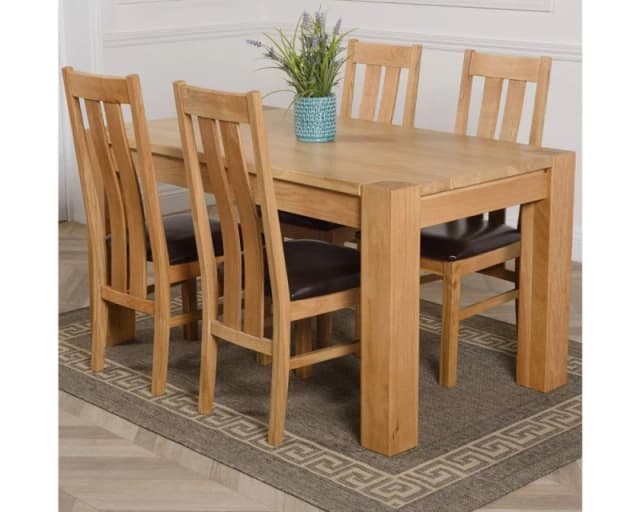 Thats Furniture Kuba 150 x 85cm Chunky Medium Oak Dining Table & 4 Princeton Chairs in Brown Brown Unisex 150 x 85 cm
