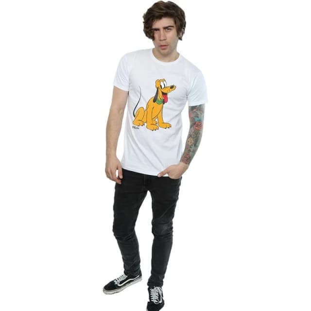 Disney Men Classic Pluto Cotton T-Shirt in White Size: Small White S Male 5063377455762