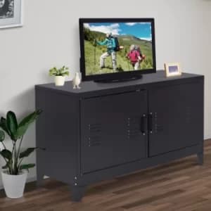 HOMCOM Industrial TV Cabinet Stand Media Center Steel Shelf Doors Storage System
