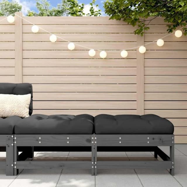 VIDAXL Garden Footstools with Cushions 2pcs Grey Solid Wood Pine vidaXL 8720845802370