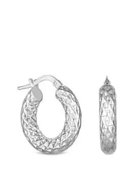 Simply Silver Sterling Silver 925 Chunky Diamond Cut Hoop Earrings, Silver, Women