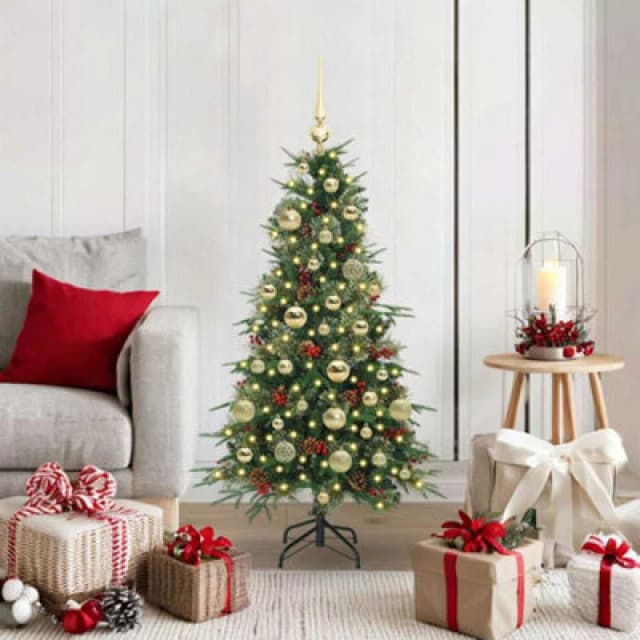 vidaXL Artificial Hinged Christmas Tree with Gold Balls Green 120cm PE and PVC, Green 3397397