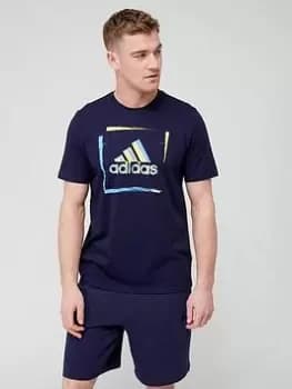 adidas Sportswear Two-Tone Stencil Short Sleeve Graphic T-Shirt - Navy, Size L, Men