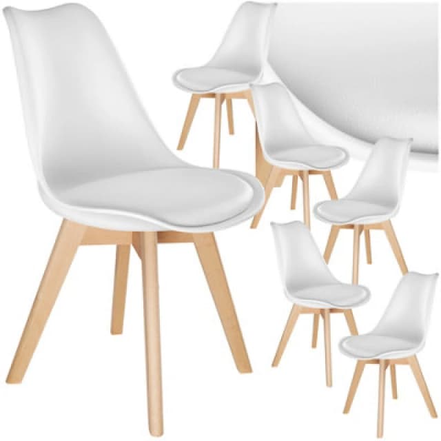Tectake Set Of 6 Dining Chair Frederikke With Padded Seat, Ergonomic Shape, And Wooden Legs - White