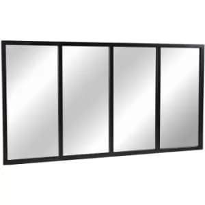 Charles Bentley - XL Industrial Wrought Iron Rectangular Mirror Black 140x75cm - Clear