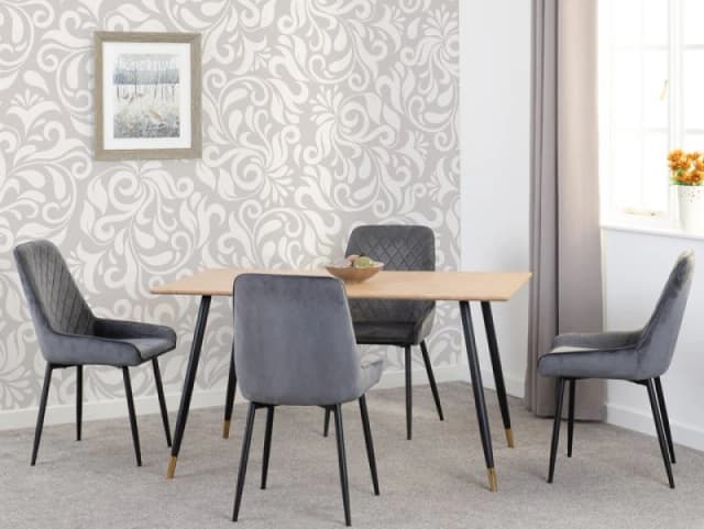 Seconique Hamilton 140cm Dining Table with 4 Avery Grey Velvet Dining Chairs